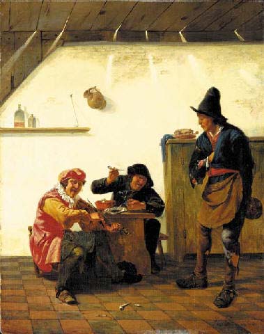 Peasants smoking and making music in an inn